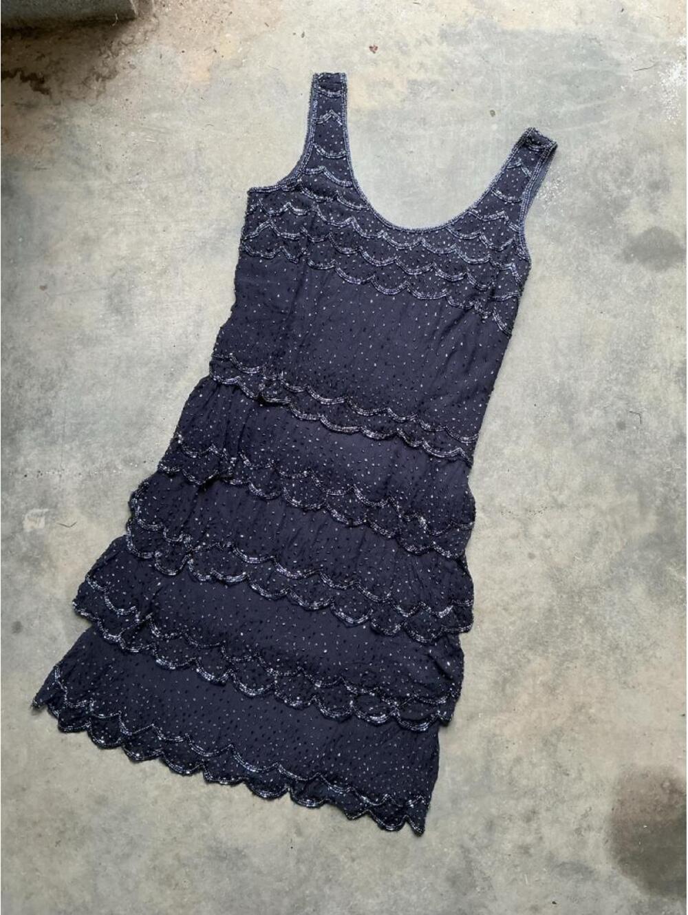 Y2K Deadstock Black Beaded Tiered Mini Dress | Flapper Inspired Party Dress